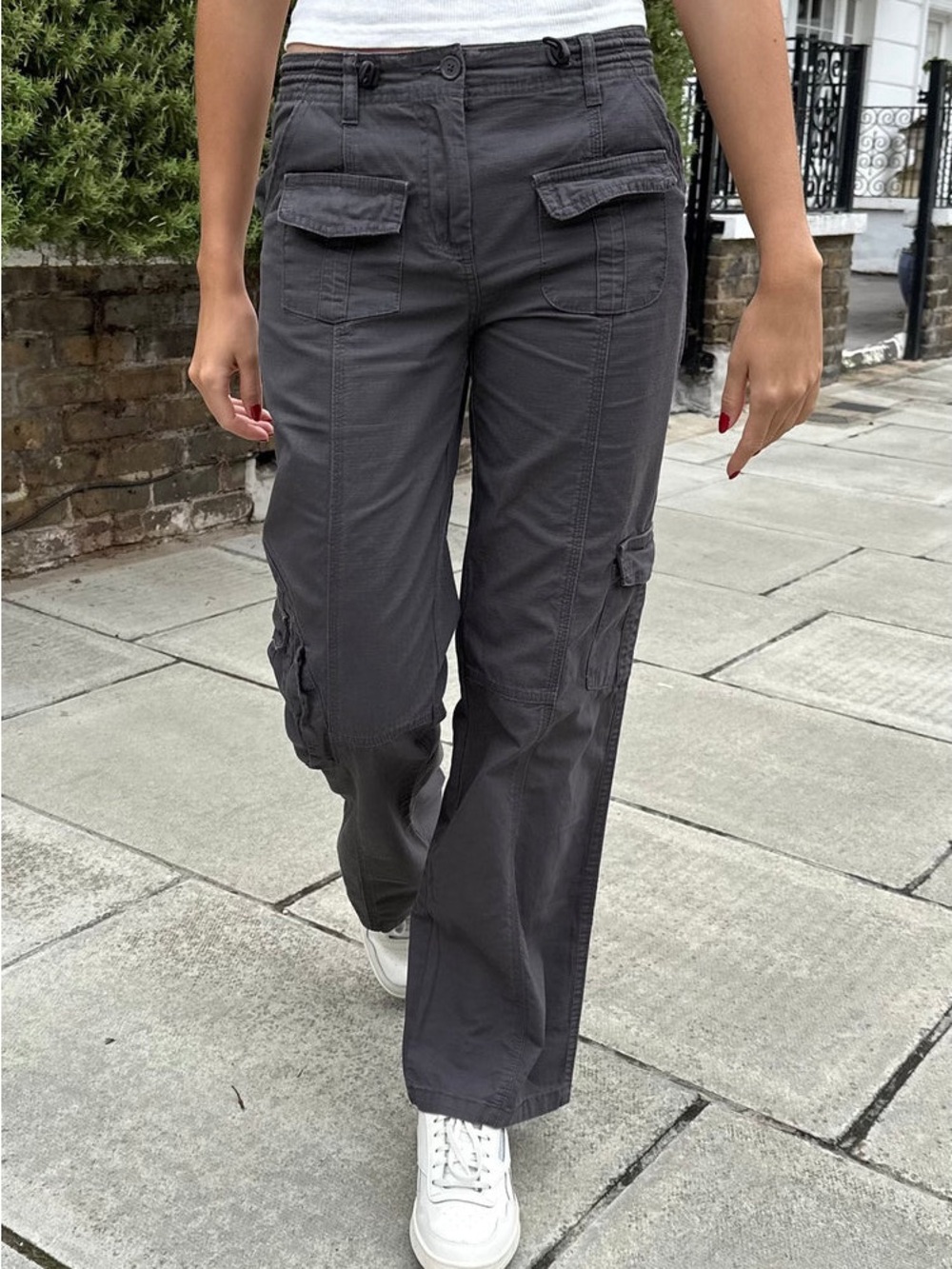 Brandy Melville Kim Charcoal Gray Cargo Pants 100% Cotton